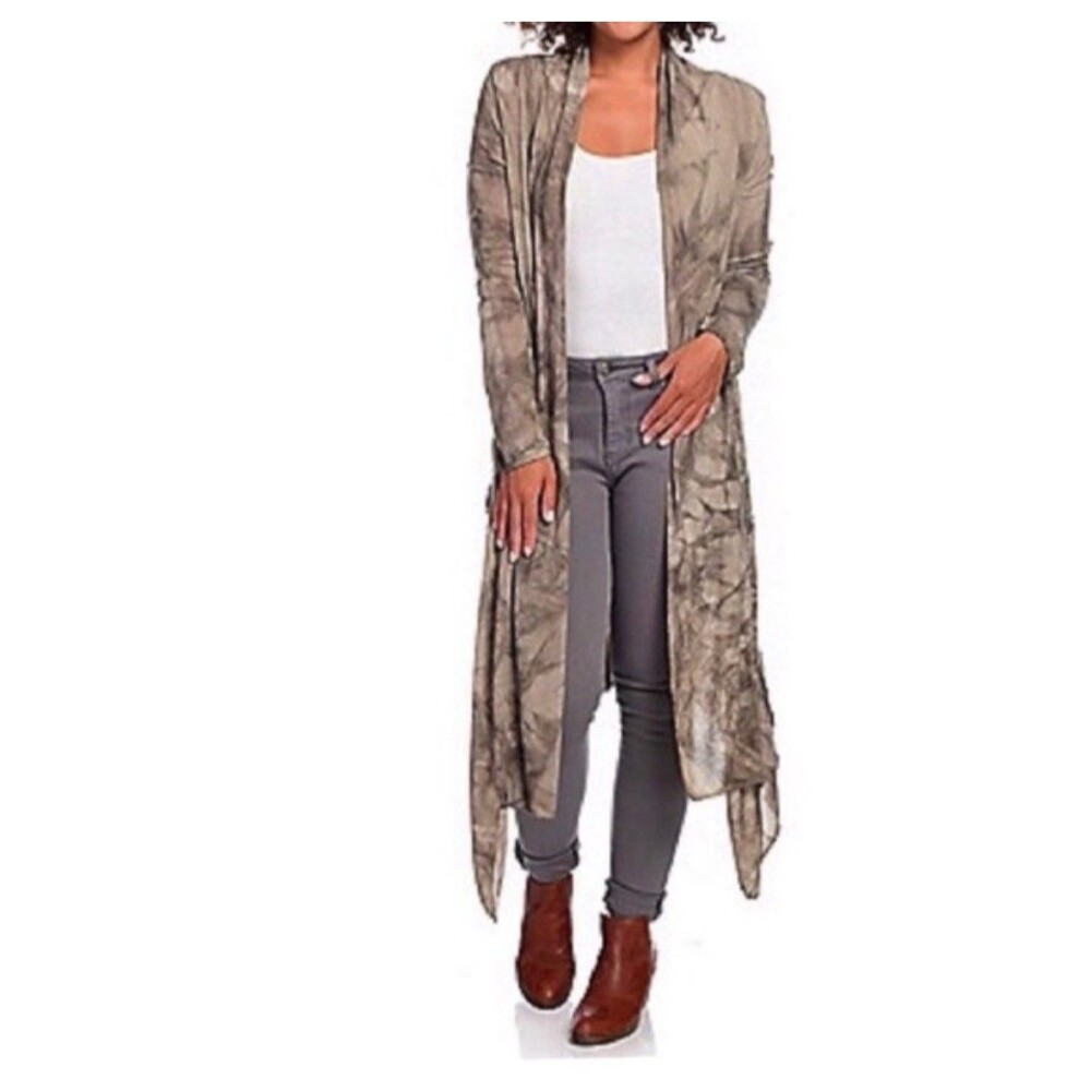 Indigo Thread Co Brown Beige Tie Dye Lace Duster Long Cardigan Made In Italy L